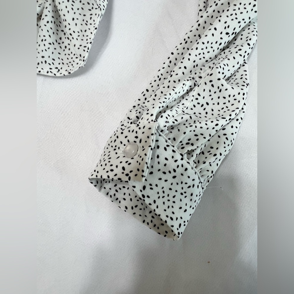 Adrianna Papel Women Small White Black Polka Dot Pleated Blouse Shirt Flowly Top - Picture 6 of 11